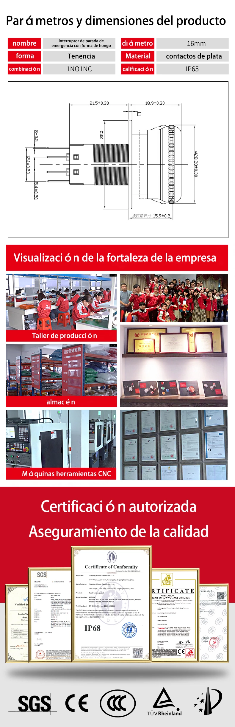 Parada de emergencia WD-16M con luz