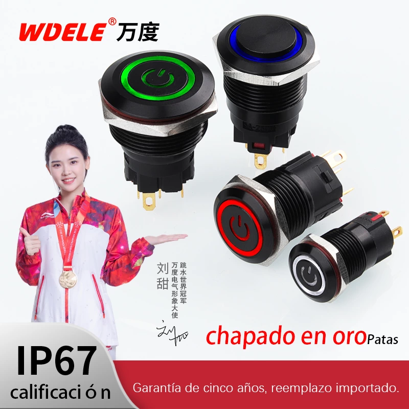 Interruptores pulsadores de metal negro oxidado de la serie WD-A