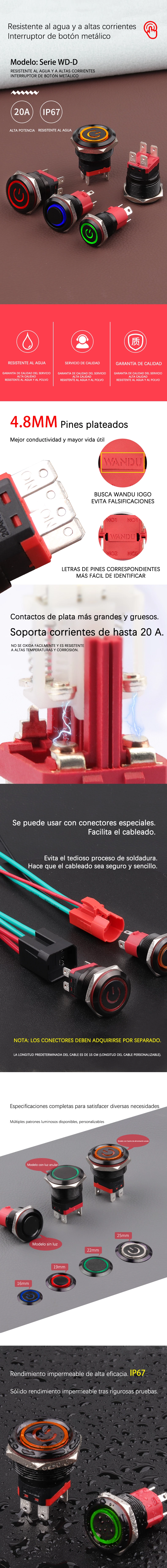 Botón metálico de alta corriente con óxido negro de la serie WD-D