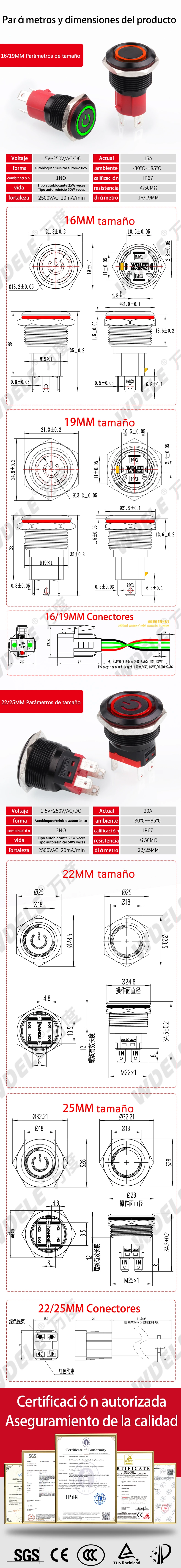 Botón metálico de alta corriente con óxido negro de la serie WD-D