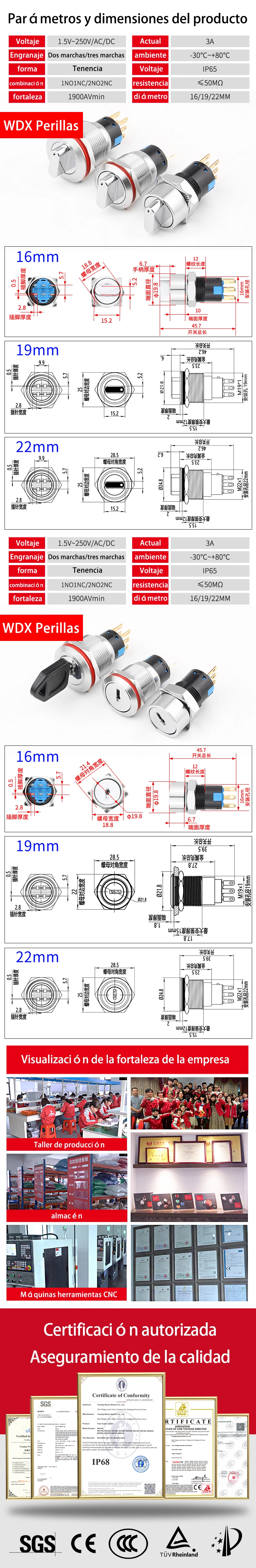 Interruptor de perilla/llave de metal serie WD16/19/22 X/Y