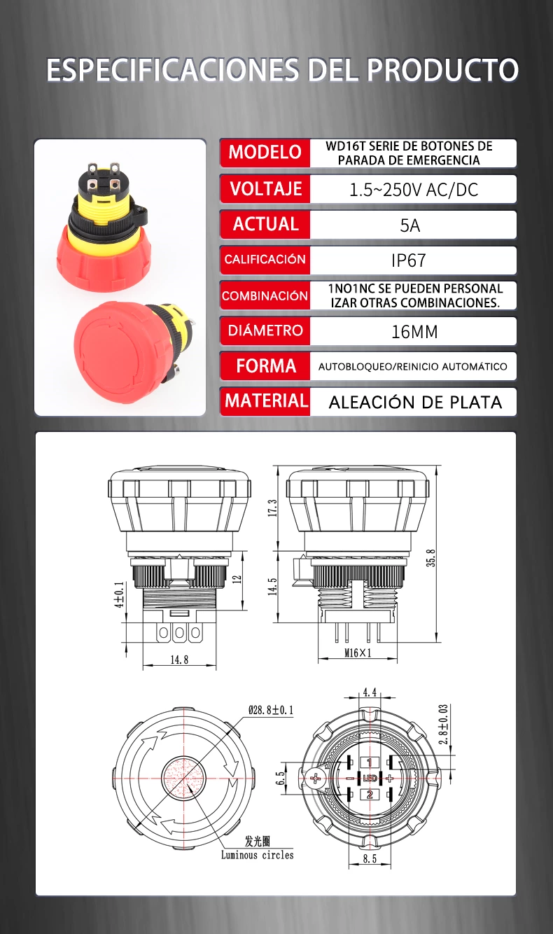 Parada de emergencia impermeable de plástico WD16M