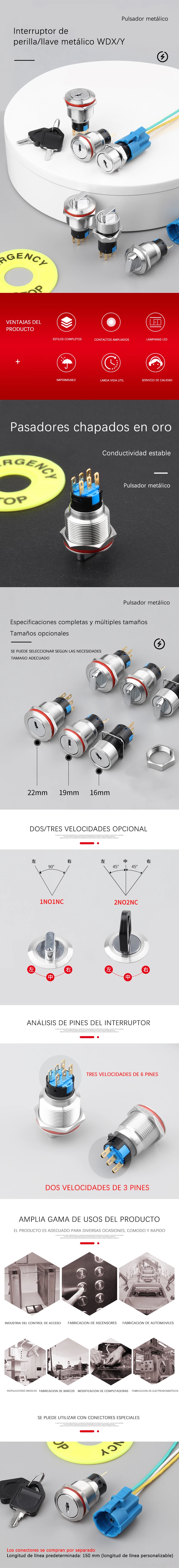 Interruptor de perilla/llave de metal serie WD16/19/22 X/Y