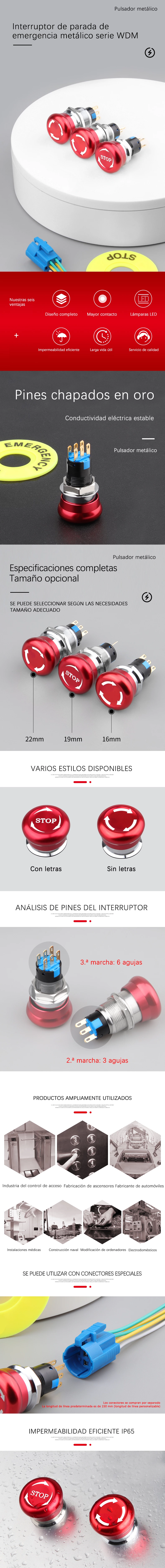 Interruptor de parada de emergencia metálico serie WD16/19/22M